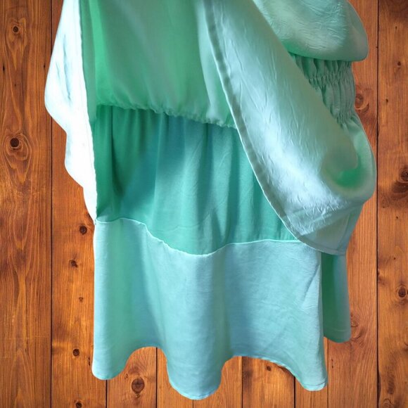 Glam Women's Small Light Green Tiered Open Back Halter Dress Satin Look - Picture 5 of 7